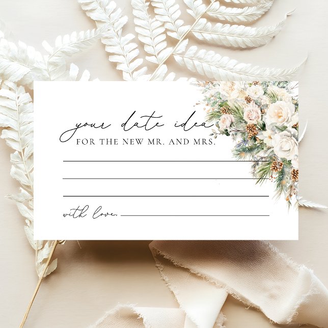 Winter White Floral Bridal Shower Date Night Ideas Enclosure Card (Creator Uploaded)