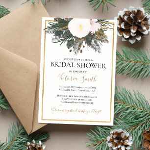 Winter white floral bridal shower invitation