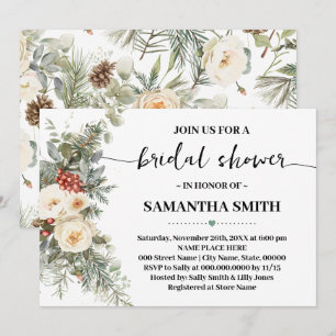Winter White Floral Bridal Shower Invitation
