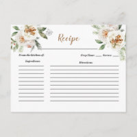 Winter White Floral Bridal Shower Recipe card
