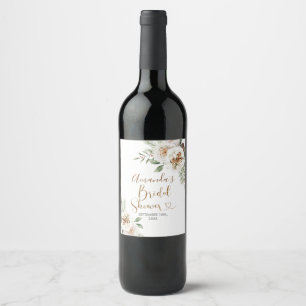 Winter White Floral Christmas Wine Bottle Label