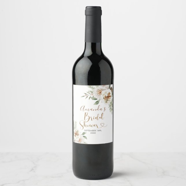 Winter White Floral Christmas Wine Bottle Label (Front)