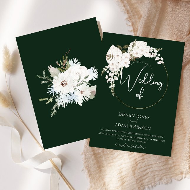 Winter White Floral Green Christmas Wreath Wedding Invitation (Winter White Floral Green Christmas Wreath Wedding Invitation)