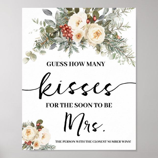 Winter White Floral How Many Kisses for Mrs Game Poster (Front)