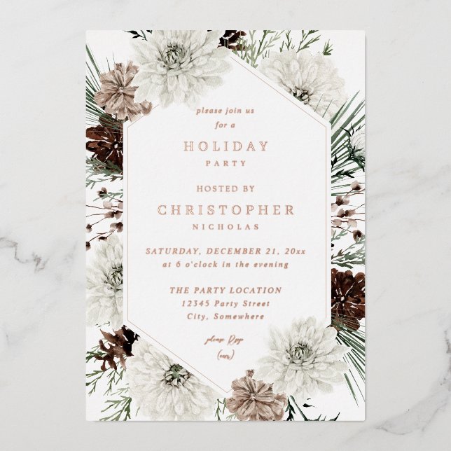 Winter White Floral & Pine Christmas or Holiday (Front)