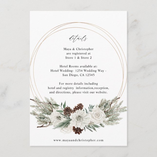 Winter White Floral & Pine Details Enclosure Card (Front)