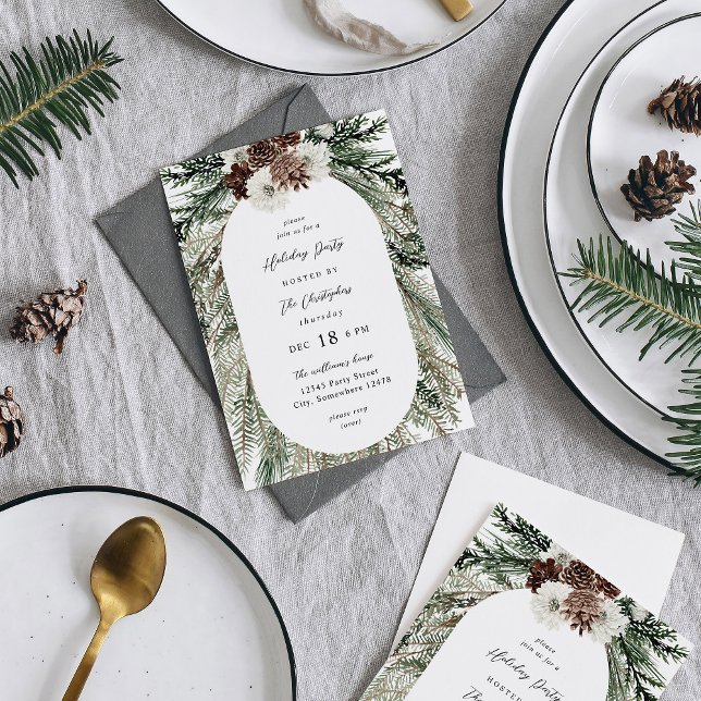 Winter White Floral & Pine Tree Christmas Invitation (Creator Uploaded)