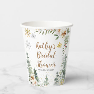 Winter White Floral Pine Trees Baby Shower Paper Cups