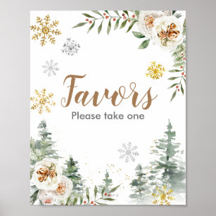 Winter White Floral Pine Trees Favour Sign