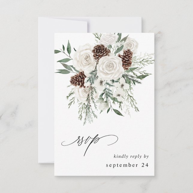 Winter White Floral & Pine w Meal RSVP 3 (Front)