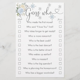 Winter White Floral Snowflake Guess Who Game