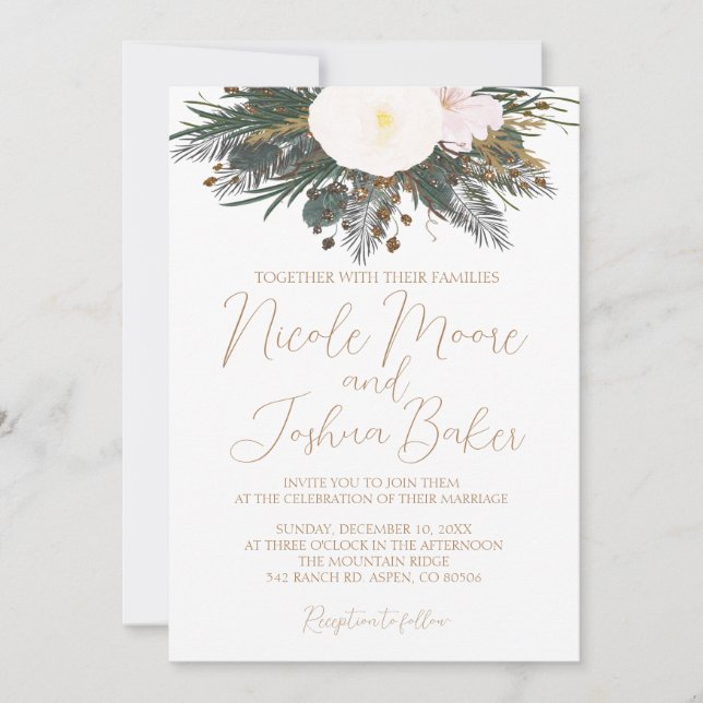 Winter White Floral Wedding Invitation (Front)