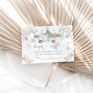 Winter White Floral Woodland Diaper Raffle Enclosure Card
