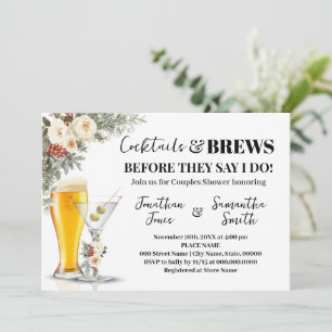Winter White Flowers Cocktails & Brews Shower Invitation