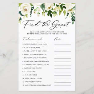 Winter White Flowers Find the Guest Shower Card