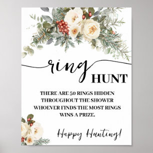 Winter White Flowers Ring Hunt Shower Game Sign