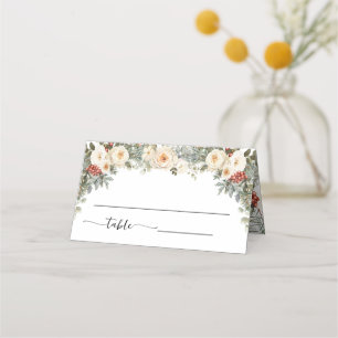 Winter White Flowers Wedding Seating Folded Place Card