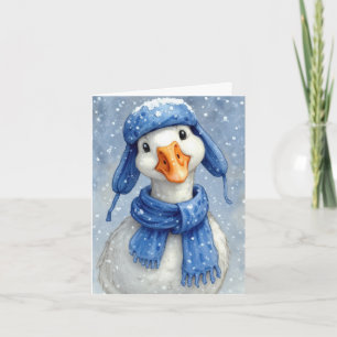 Winter White Goose With Blue Scarf Card