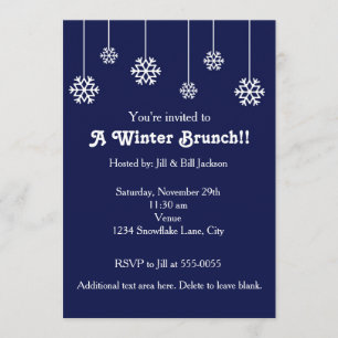 Winter White Hanging Snowflakes Blue Invitation