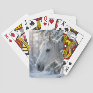 Winter White Horse In Snowy Pine Tree Playing Cards