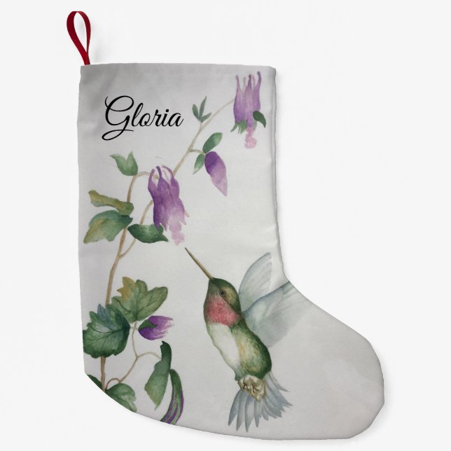 Winter White Hummingbird Stylish Modern Pretty Small Christmas Stocking (Front)