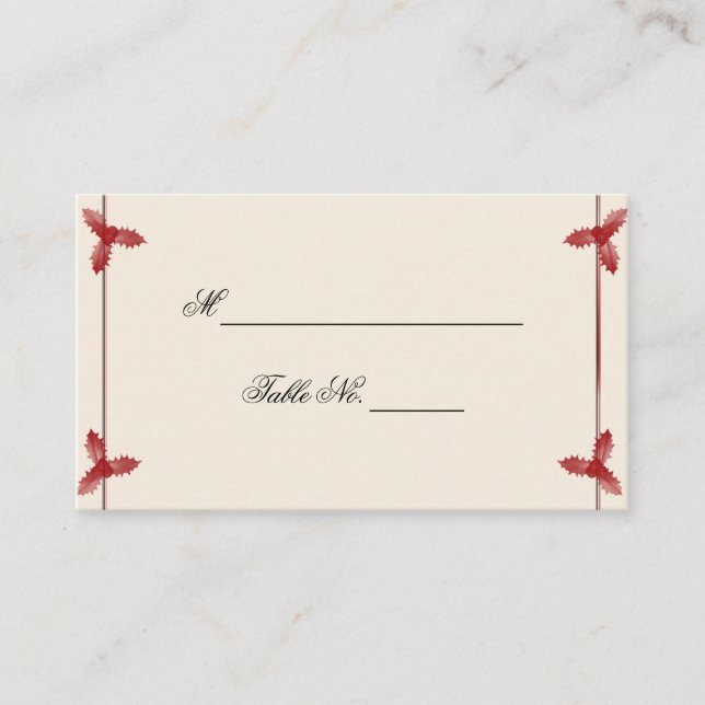 Winter White Red Mistletoe Wedding Place Card (Front)