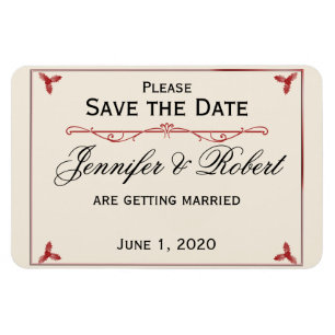 Winter White Red Mistletoe Wedding Save the Date Magnet