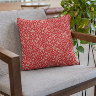 Winter White Red Snowflakes Knitting Pattern Cushion
