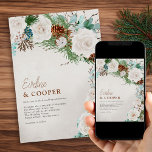 Winter White Rose and Pine Cone Wedding Invitation<br><div class="desc">Beautiful wedding invitation with winter white roses, pine cones, greenery and eucalyptus. This watercolor floral and foliage design sits on a neutral background with elegant hand lettering in copper brown. Perfect for fall, winter, new year and christmas wedding themes. Please browse my store for matching items in the winter white...</div>