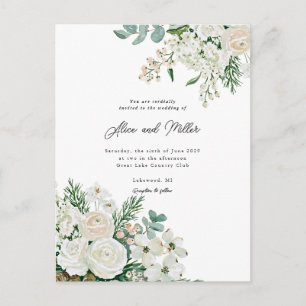 Winter White Roses Dogwood and Spruce Wedding Postcard
