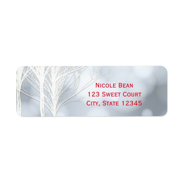 Winter White Rustic Trees Holiday Address Labels (Front)