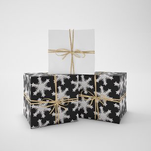 Winter White Snowflakes on a Night Black Sky  Wrapping Paper