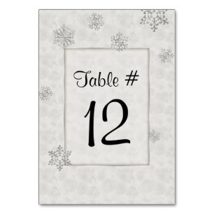 Winter White Snowflakes Wedding Table Number