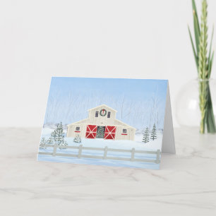 Winter White Snowy Christmas Barn Blank Card