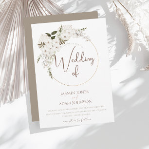 Winter White Taupe Floral Christmas Wreath Wedding Invitation