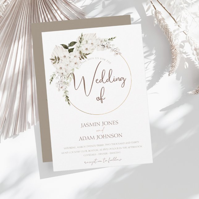 Winter White Taupe Floral Christmas Wreath Wedding Invitation (Creator Uploaded)