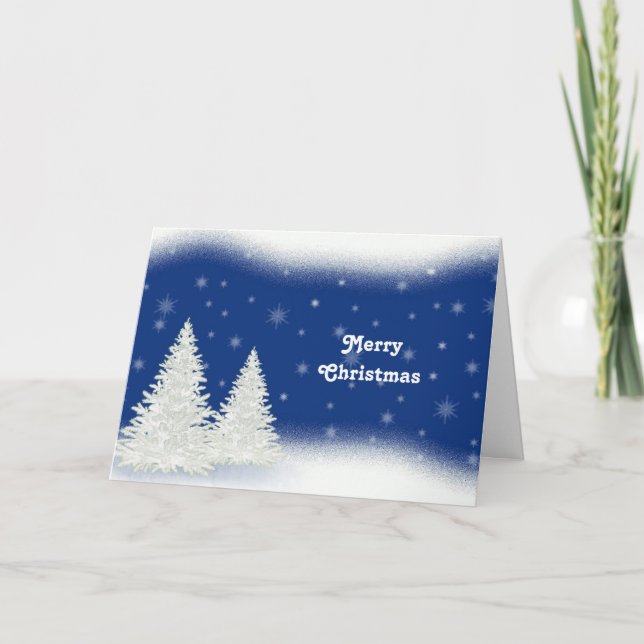 Winter White Trees Watercolor Christmas Holiday Card (Front)