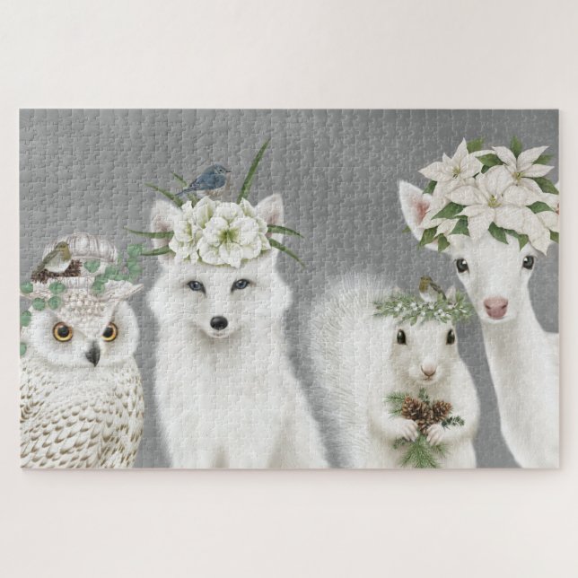 Winter white woodland animals jigsaw puzzle (Horizontal)