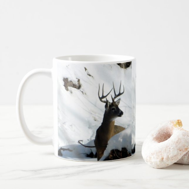 Winter Whitetail Buck Antlers Mug (With Donut)