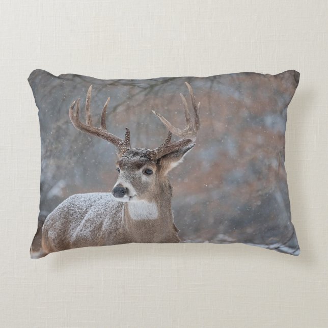 Winter Whitetail Buck Decorative Cushion (Front)
