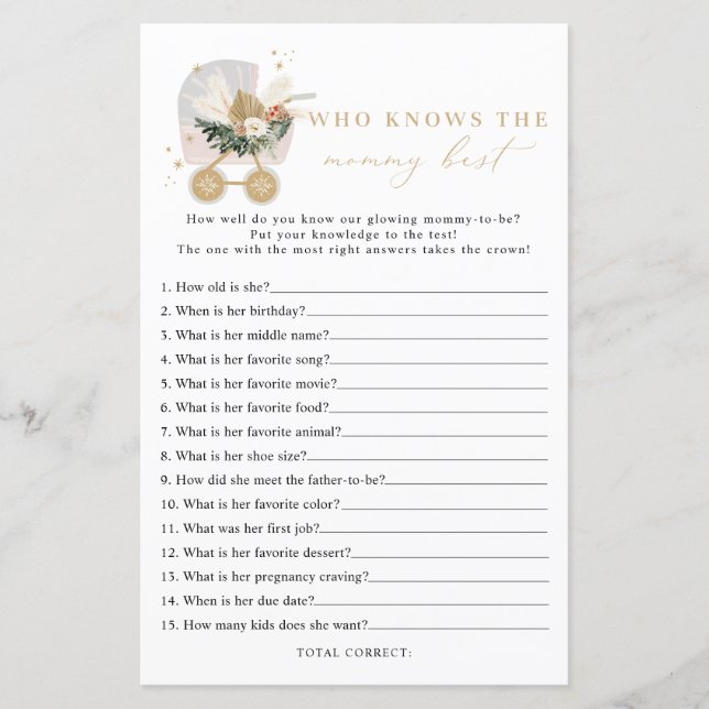 Winter Who knows mummy best baby shower game (Front)