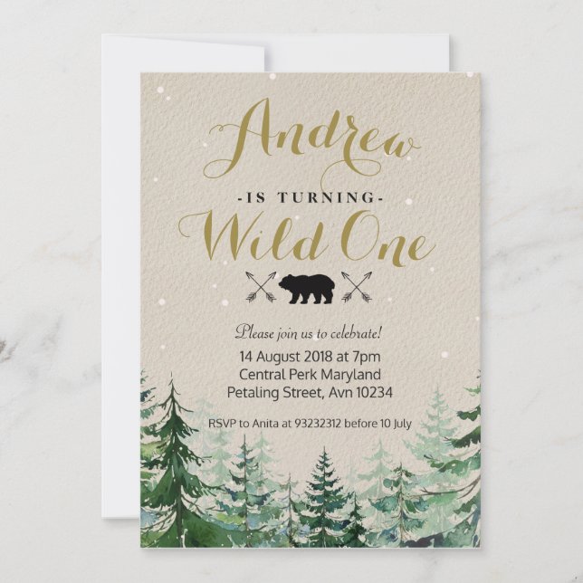 Winter Wild One Birthday Invitation (Front)