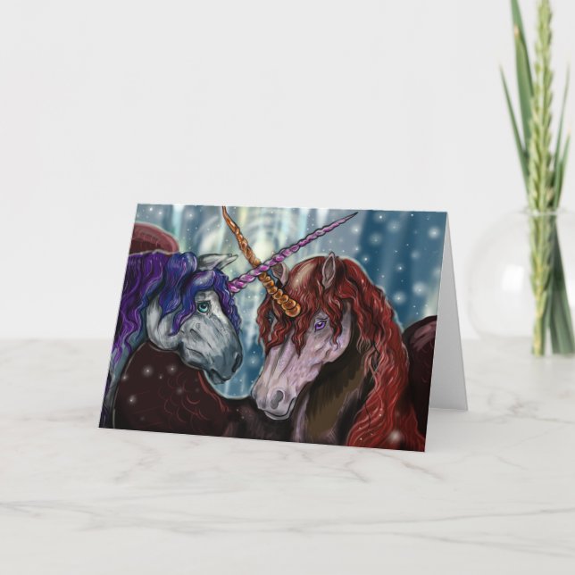 Winter Wildberry Unicorns Christmas Holiday Card (Front)