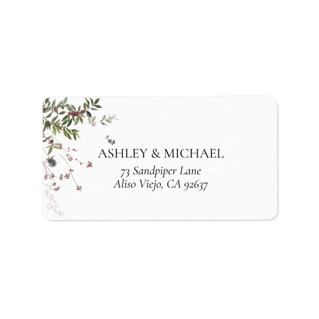 Winter Wildflower Berry Wedding Return Address Label (Front)