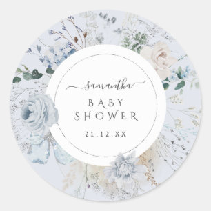 Winter Wildflower Elegant Boho Baby Shower Classic Round Sticker