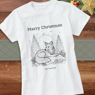 Winter Wildlife Fox Line Art Picture Christmas T-Shirt