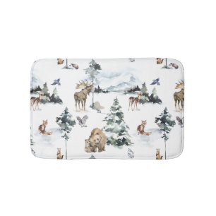 Winter Wildlife Woodland Forest Animals Bath Mat