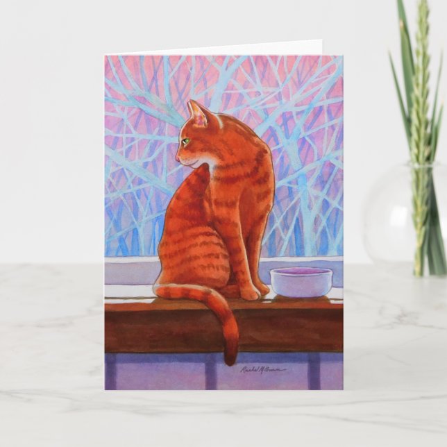 Winter Window Tabby Cat Holiday Card (Front)