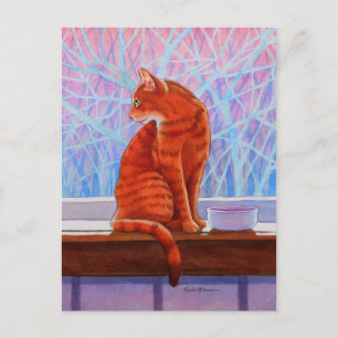 Winter Window Tabby Cat Postcard