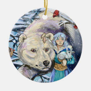 Winter Winds Polar Bear~ round ornament